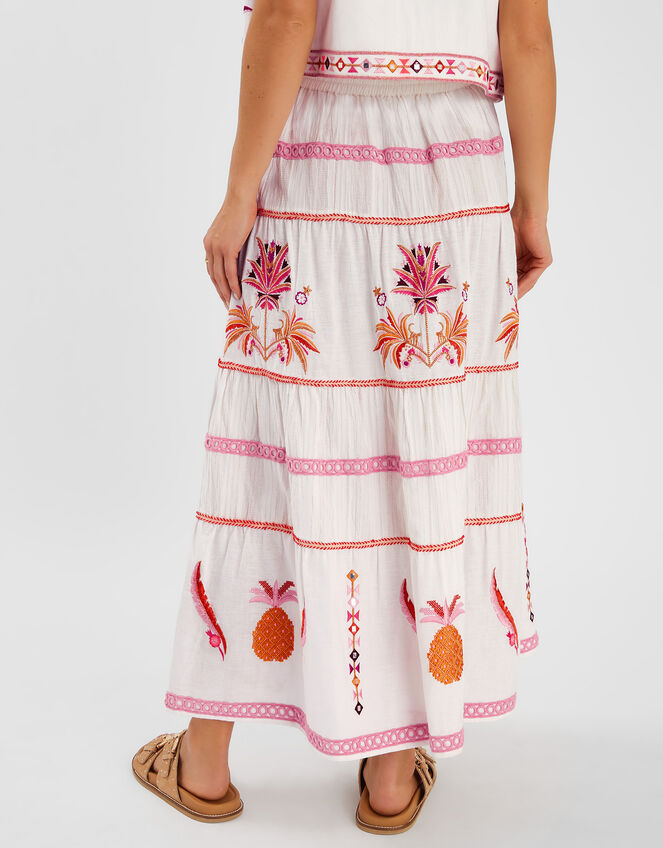 Mirror & Palm Embroidered Maxi Skirt, White (WHITE), large
