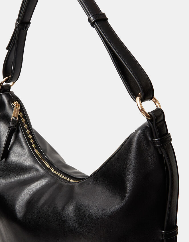 Slouchy Buckle Strap Shoulder Bag, Black (BLACK), large