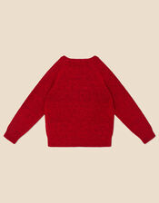 Girls Christmas Reindeer Jumper, Red (RED), large