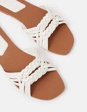 Woven Leather Slide Sandals, White (WHITE), large