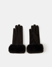 Suedette Cuff Gloves, Black (BLACK), large