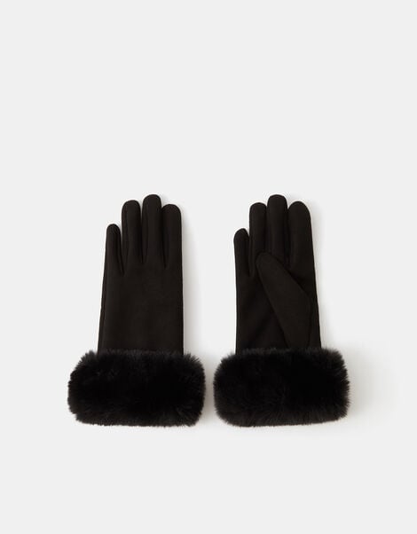 Suedette Cuff Gloves, Black (BLACK), large