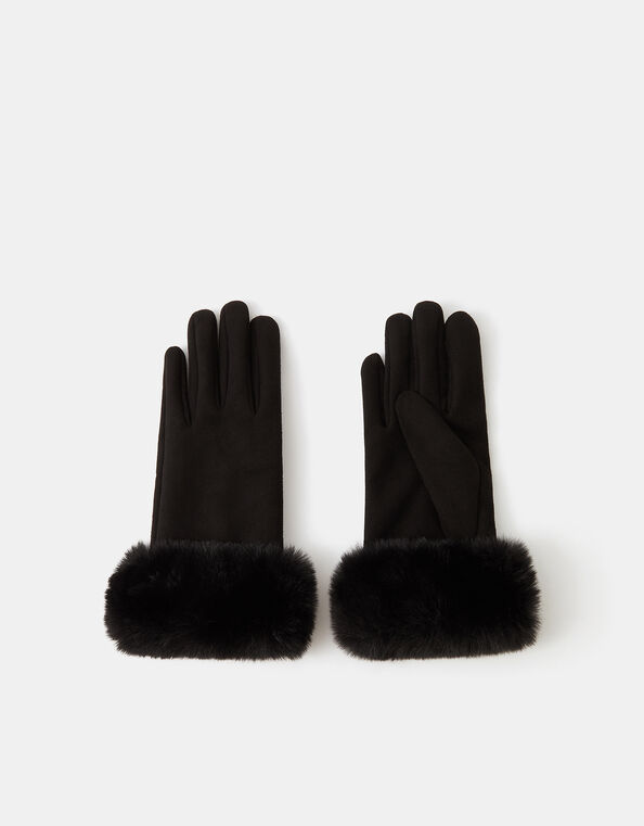 Suedette Cuff Gloves, Black (BLACK), large