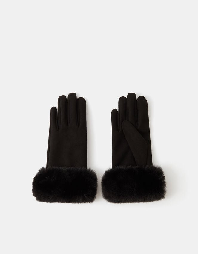 Suedette Cuff Gloves, Black (BLACK), large