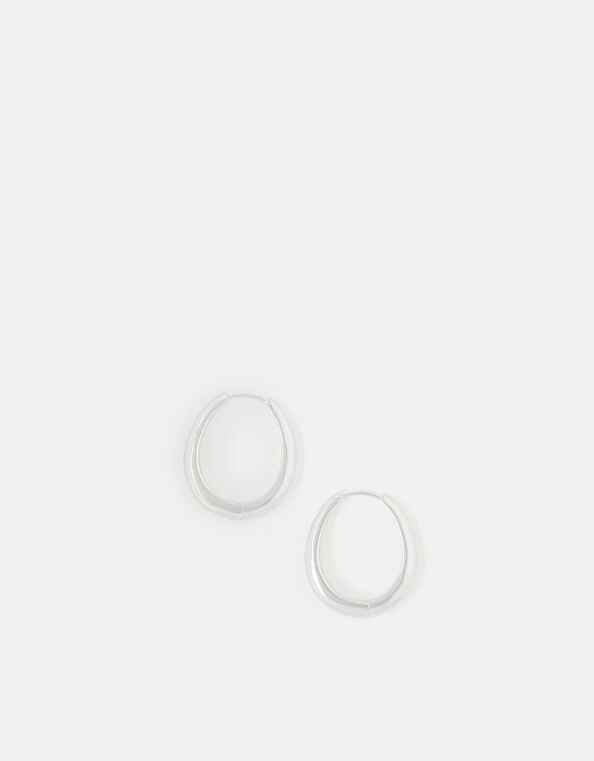Sterling Silver-Plated Chunky Oval Hoops, , large