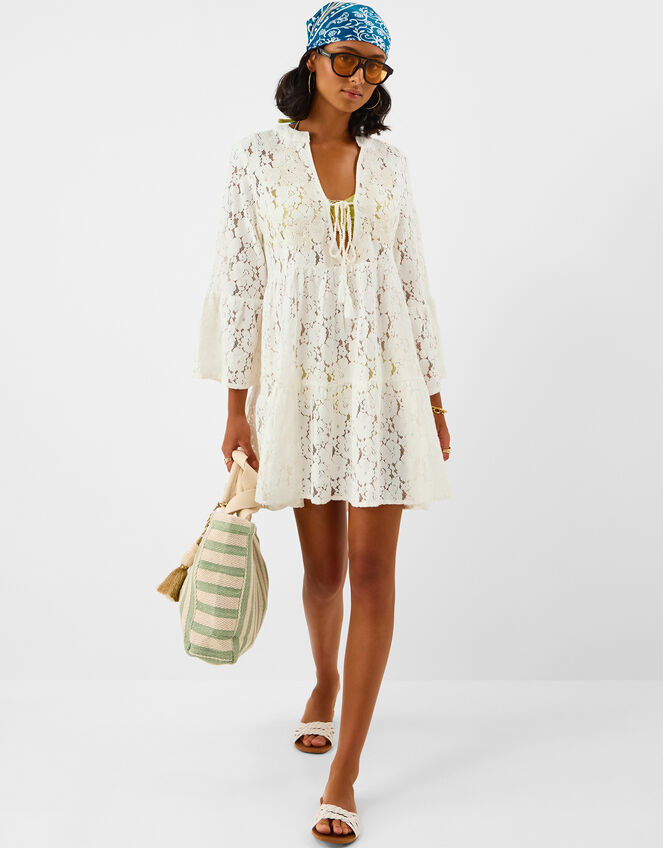 Lace Beach Cover Up Dress, White (WHITE), large