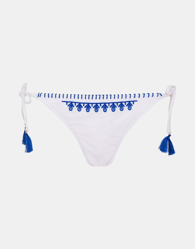 Embroidered Tie Bikini Bottoms, Blue (BLUE), large