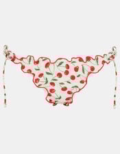 Cherry Print Ruffle Bikini Bottoms, Ivory (IVORY), large