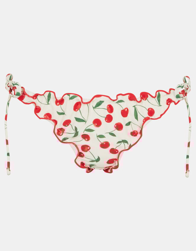 Cherry Print Ruffle Bikini Bottoms, Ivory (IVORY), large