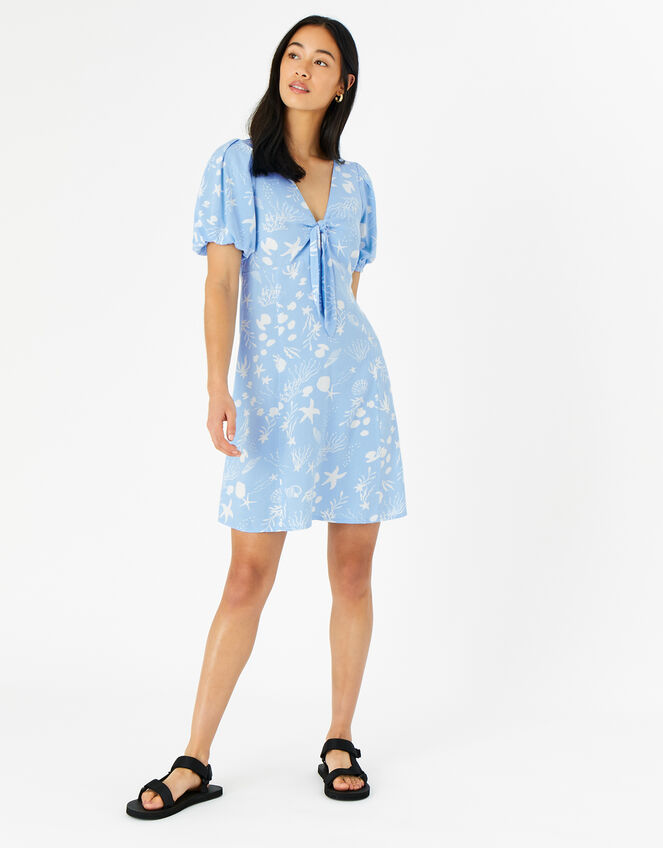 Tie-Front Shoreline Mini Dress, Blue (BLUE), large