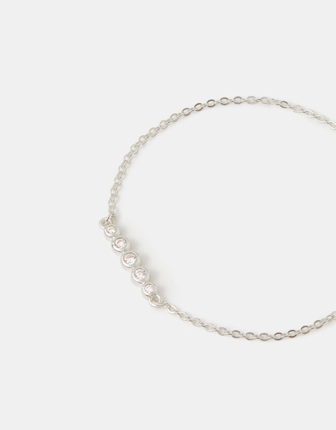 Sterling Silver Diamanté Bobble Chain Bracelet, , large