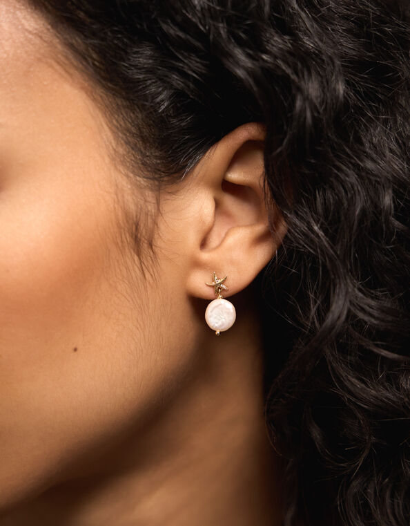 14ct Gold-Plated Starfish Pearl Drop Earrings, , large