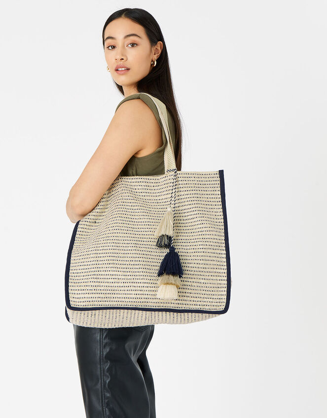 Woven Metallic Slouch Tote Bag, , large