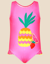 Girls Pineapple Swimsuit with Recycled Polyester, Pink (PINK), large