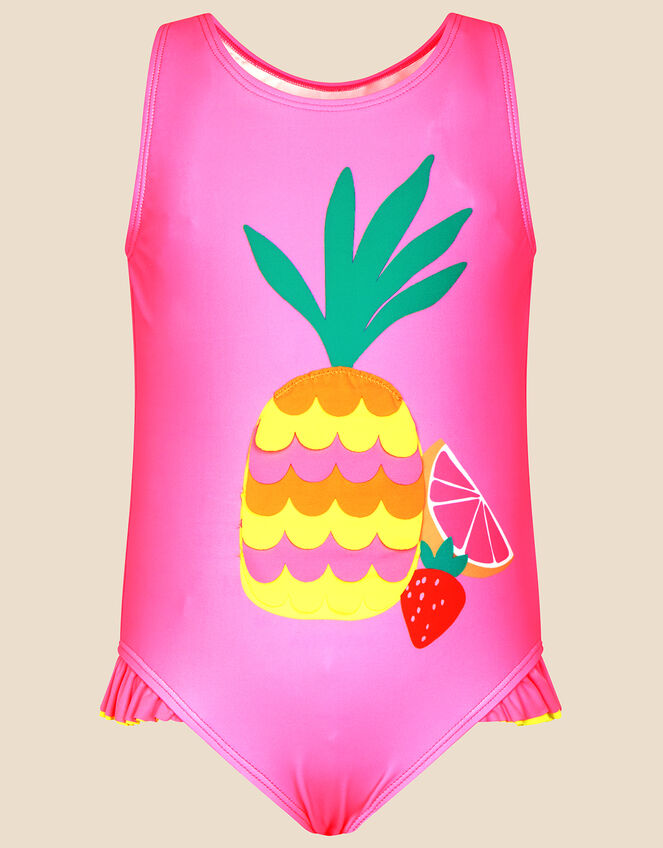 Girls Pineapple Swimsuit with Recycled Polyester, Pink (PINK), large