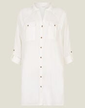 Long Sleeve Beach Cover Up Shirt, White (WHITE), large