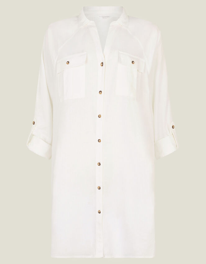 Long Sleeve Beach Cover Up Shirt, White (WHITE), large