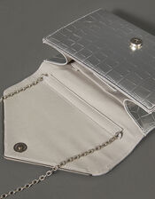 Milly Croc Clutch Bag, Silver (SILVER), large