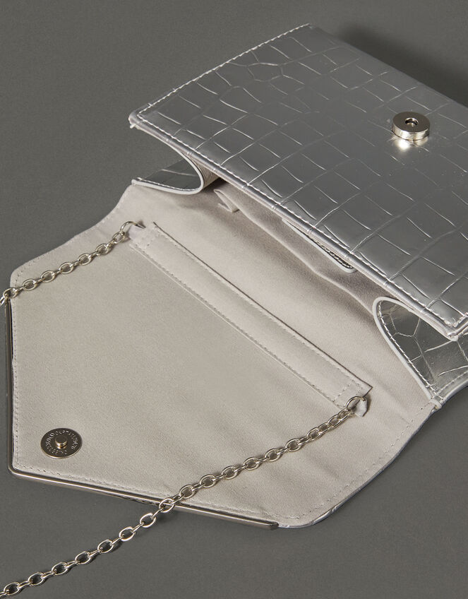 Milly Croc Clutch Bag, Silver (SILVER), large