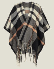 Check Cape Poncho, Black (BLACK), large