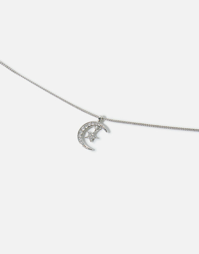 Platinum-Plated Celestial Moon Pendant Necklace, , large