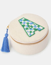 Mini Round Initial Embellished Jewellery Box, Natural (NATURAL), large