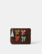 Embellished Bow Velvet Pouch, , large