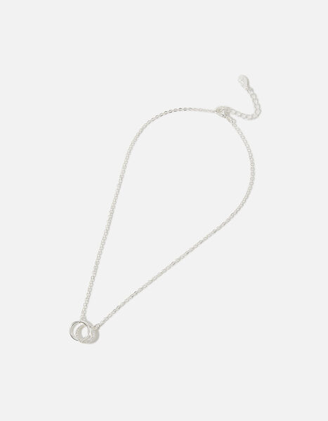 Pave Linked Circle Necklace Silver, Silver (SILVER), large