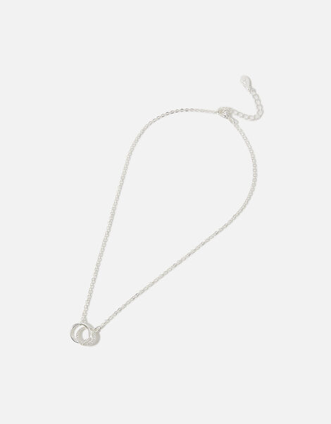 Pave Link Circle Necklace, Silver (SILVER), large