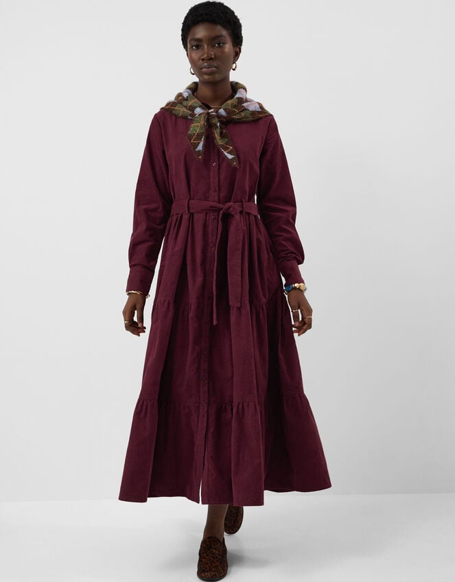 Belted Corduroy Maxi Dress, Red (BURGUNDY), large