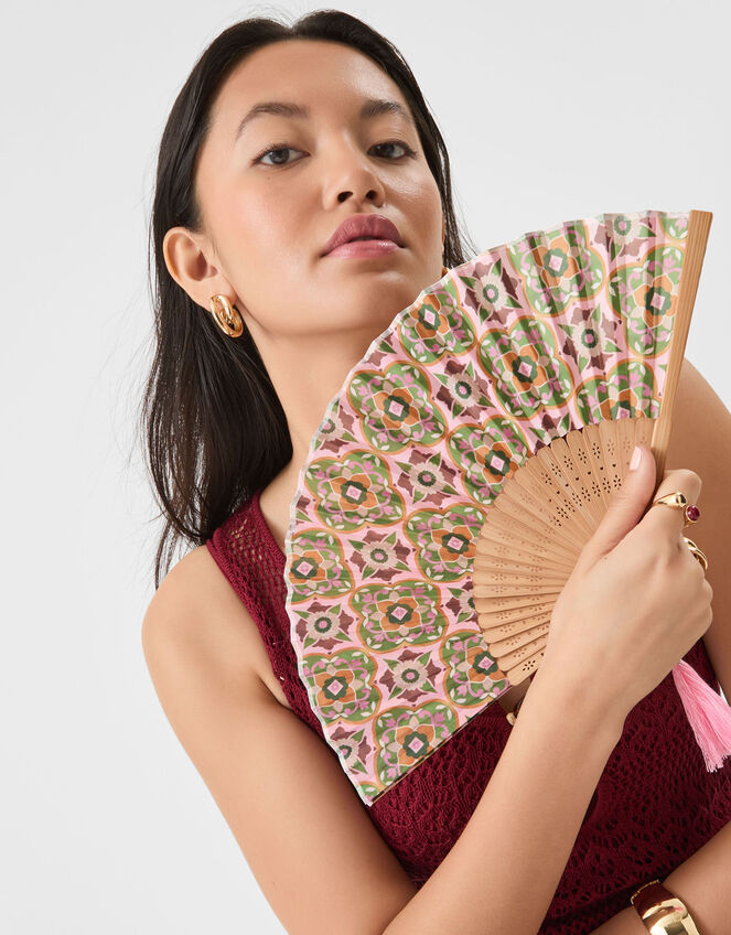 Tile Print Foldable Fan, , large