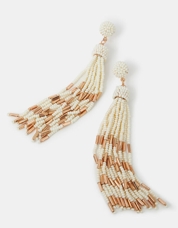 Beaded Tassel Drop Earrings, , large