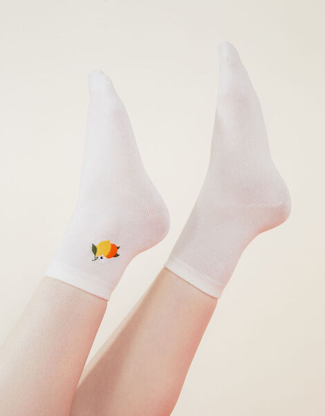 Embroidered Lemon and Orange Socks, , large