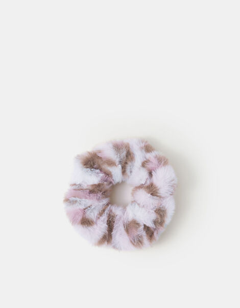 Girls Fluffy Leopard Print Hair Scrunchie, , large