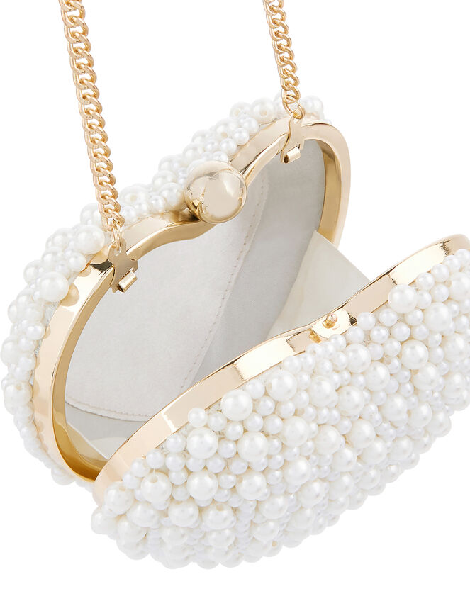 Pearl-Embellished Heart Clutch, , large