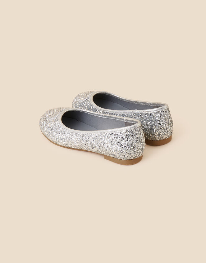 Girls Glitter Heart Ballerina Flats, Silver (SILVER), large
