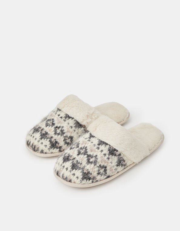 Fair Isle Faux Fur Slippers, Multi (BRIGHTS MULTI), large
