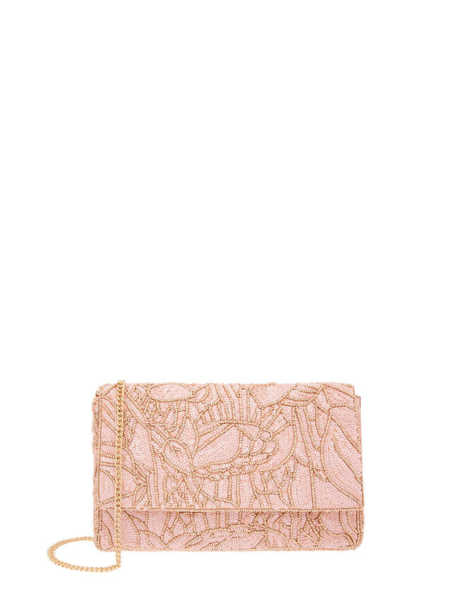 Sequin Floral Clutch Bag, Pink (PALE PINK), large