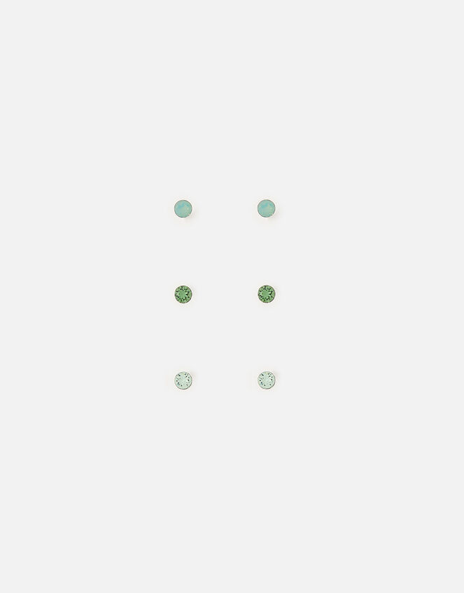 Sterling Silver Crystal Studs, Green (GREEN), large