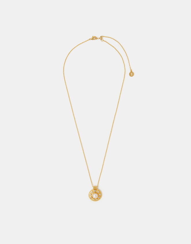 14ct Gold-Plated Pearl Coin Necklace, , large