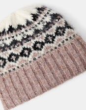 Embellished Fair Isle Beanie Hat, , large