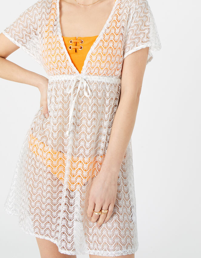 Shimmer Lace Tabbard Dress, White (WHITE), large