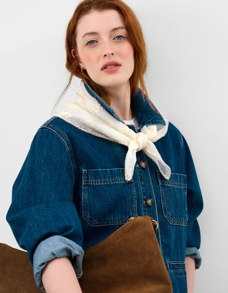 Floral Lace Square Scarf, , large