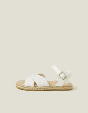 Girls Broderie Strap Jute Sandals, White (WHITE), large