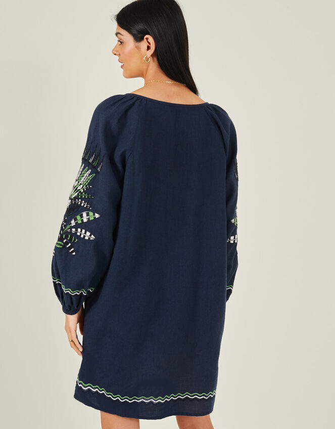 Fan Embroidered Beach Dress, Blue (NAVY), large