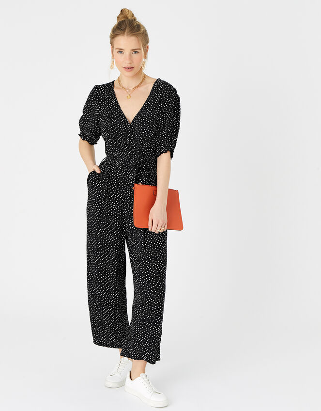 Spot Wrap Jumpsuit in LENZING™ ECOVERO™ , Black (BLACK WHITE), large