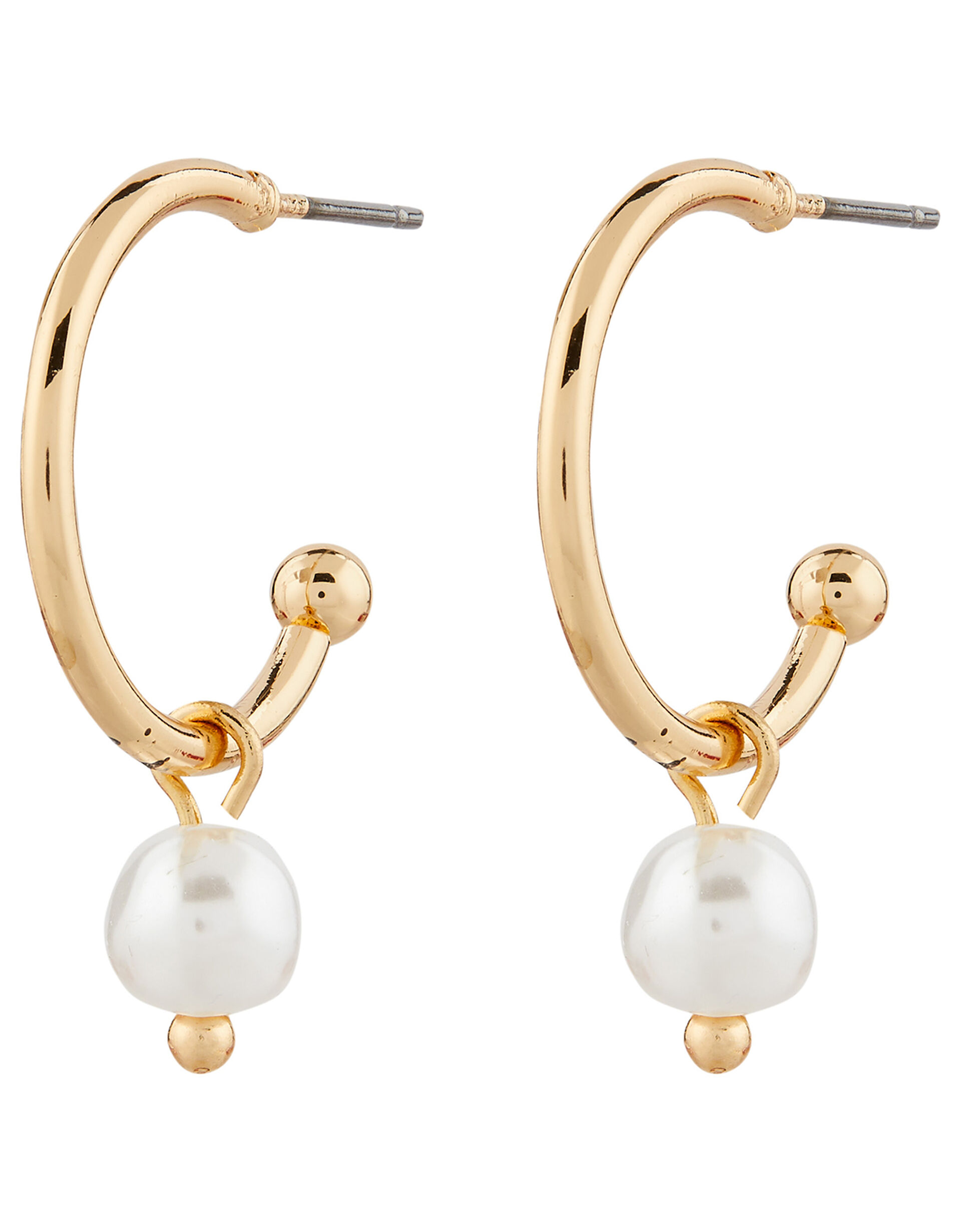 Pearl Charm Hoop Earrings, , large