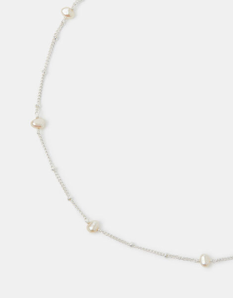 Sterling Silver-Plated Pearl Station Necklace, , large