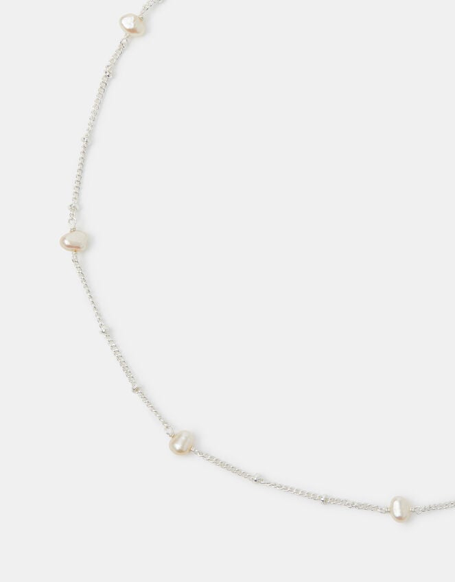 Sterling Silver-Plated Pearl Station Necklace, , large