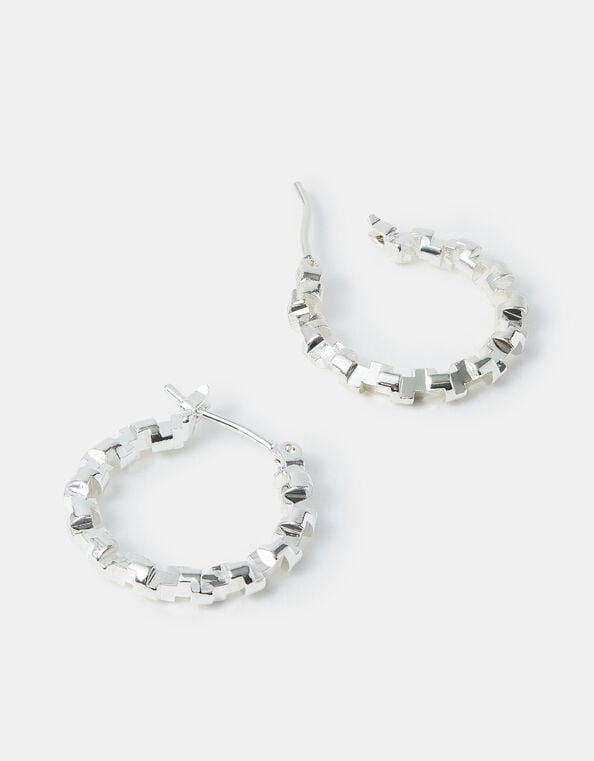 Sterling Silver-Plated Diamond Cut Hoop Earrings, , large